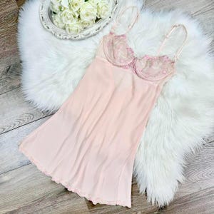 Vestido lencero de gasa de seda pura rosa de Victoria&#39;s Secret, vintage, años 90, talla 36B, talla S/M