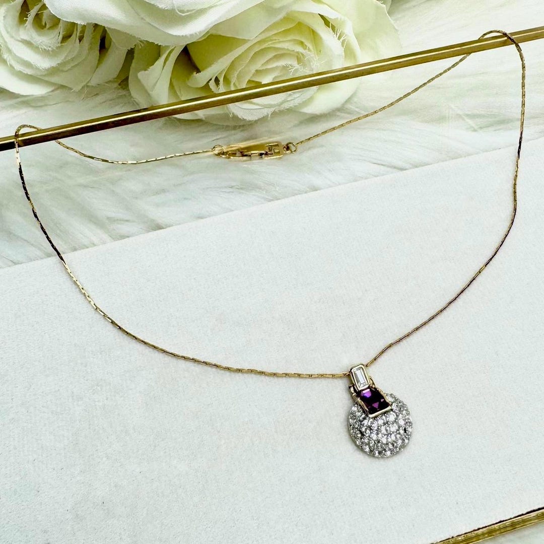 GIVENCHY 紫ストーン ロングネックレス ゴールド ゴージャス 395