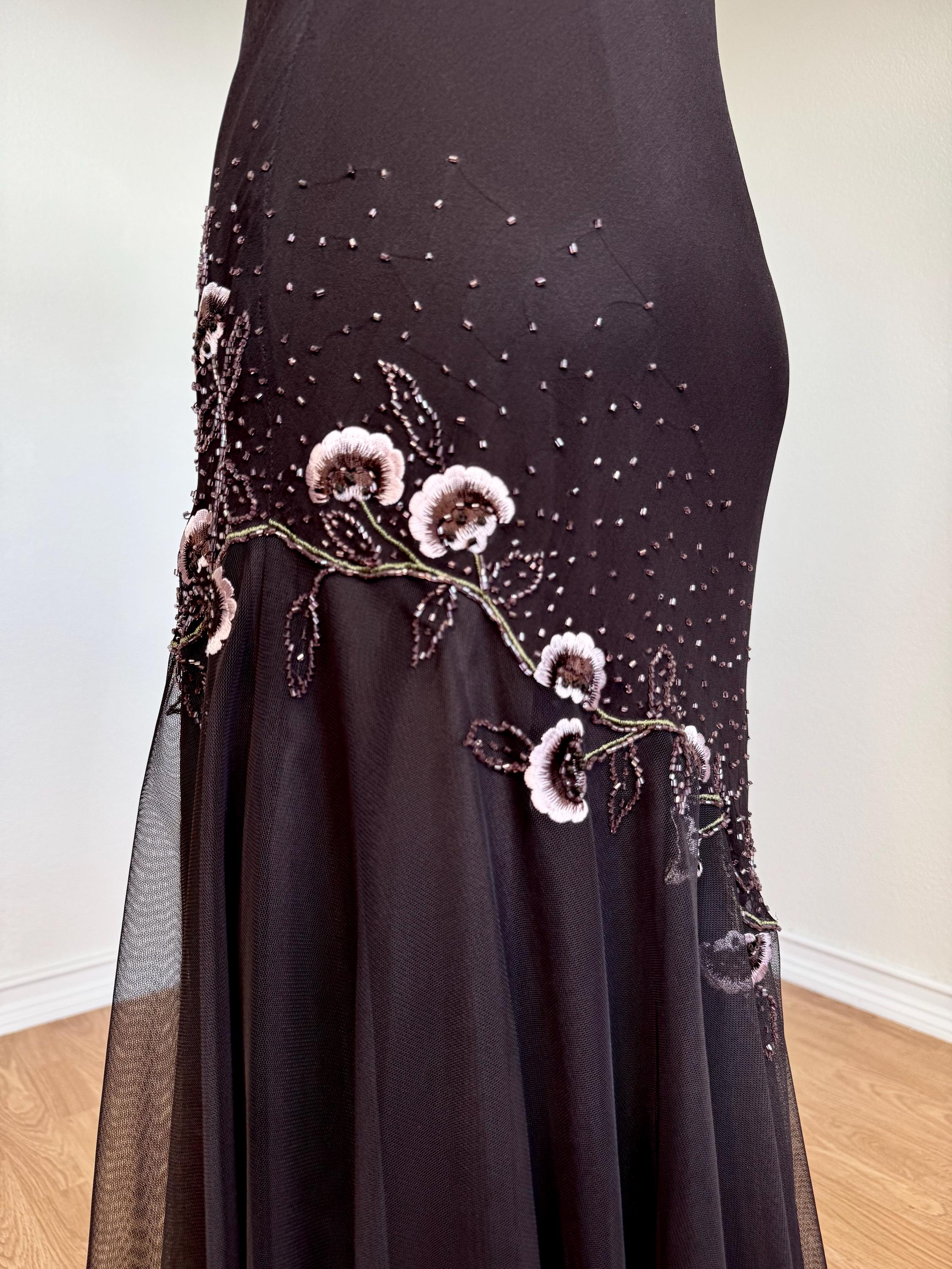 Sz 4P//XS/S Vintage Y2K Xscape Dark Brown Pure Silk Beaded Formal Prom Dress  - Etsy Israel