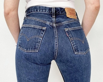 Sz 27/28 Vintage 501 Dark Wash Slim Fit Straight Leg Levis