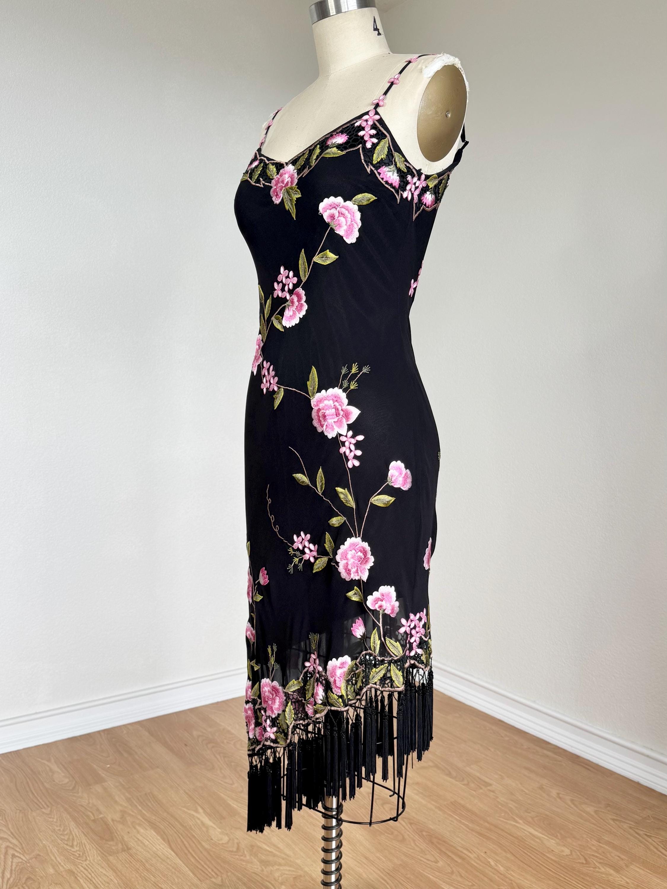 週末限定‼️little suzie　Drape Sheer Cut&Sewn Sz 4//small Vintage Y2K Sue Wong Black Floral Beaded