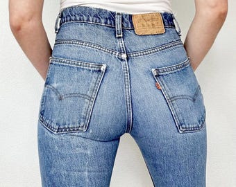 Gr 27 Vintage 80er Jahre 517 Orange Tab Medium Wash Slim Fit Bootcut Flare Leg Levis