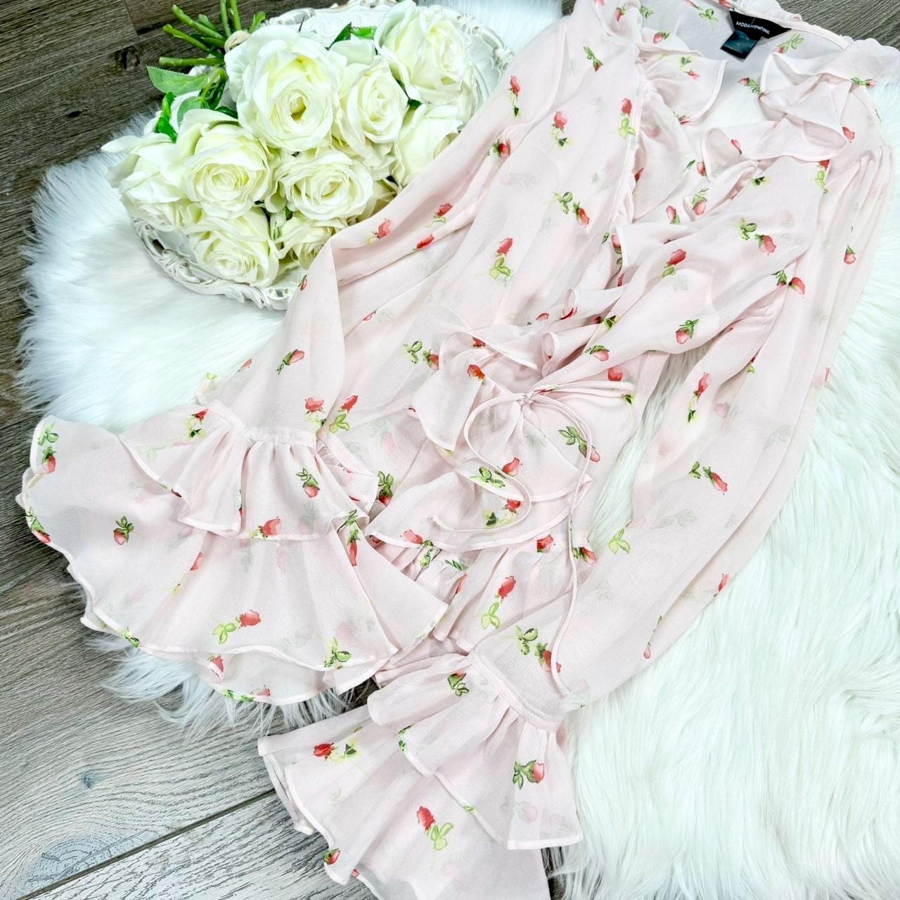 Sz S Vintage Y2K Moda International Pink Floral Print Pure