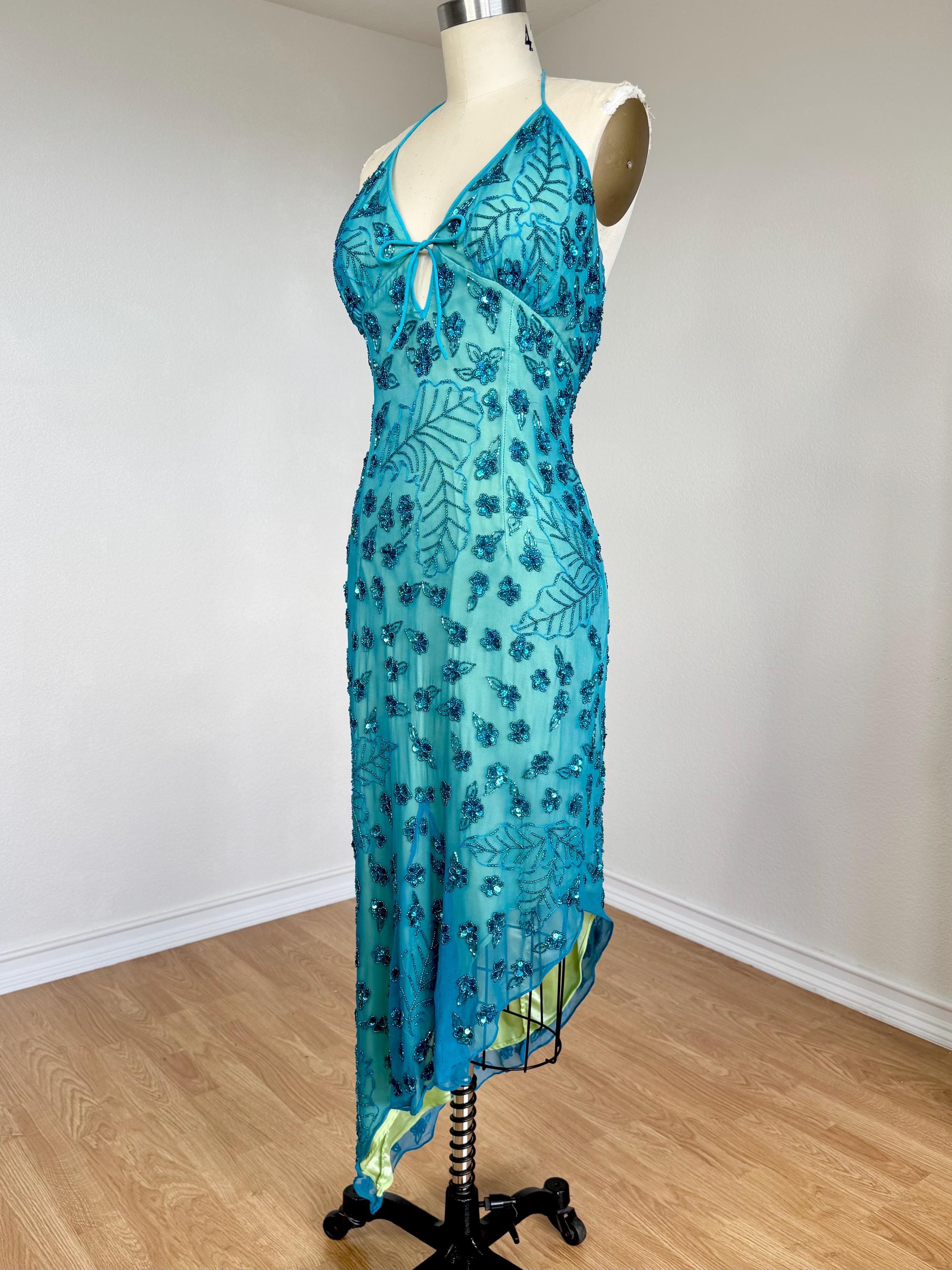 【４点set】vintage light blue beaded dress Vintage 60's Kent Originals Light Blue Silk Beaded Gown - Etsy