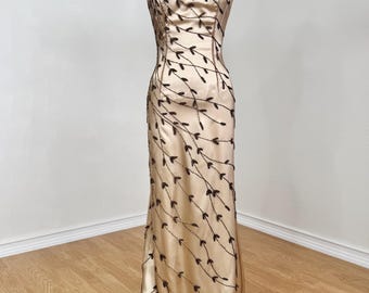 Sz S//6 Vintage Y2K Sue Wong Champagne Beaded Formal Prom Dress