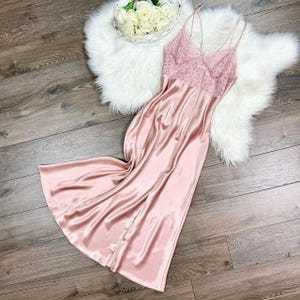 Vestido lencero de seda rosa de Victoria&#39;s Secret, vintage, años 90, talla M