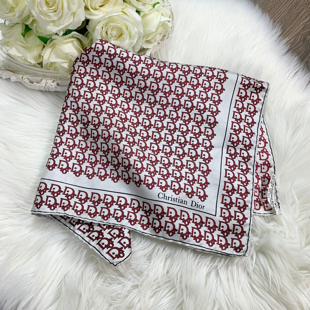 ChristianDior　　カシミヤ100 VINTAGE Vintage Christian Dior Pure Silk Crimson and Gray Monogram