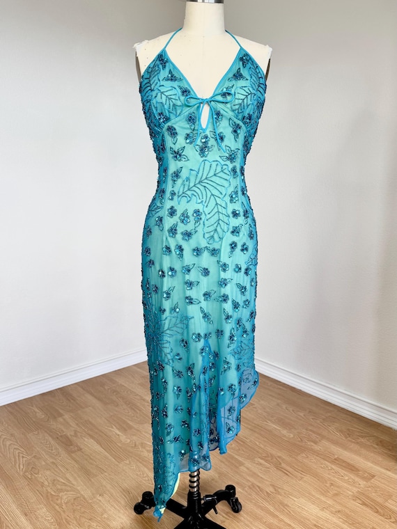 【４点set】vintage light blue beaded dress Vintage 60's Kent Originals Light Blue Silk Beaded Gown - Etsy