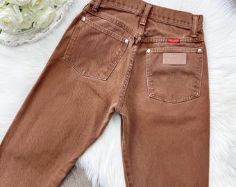 XS/25 Vintage Wrangler Brown High Waisted Slim Fit Straight Leg Jeans