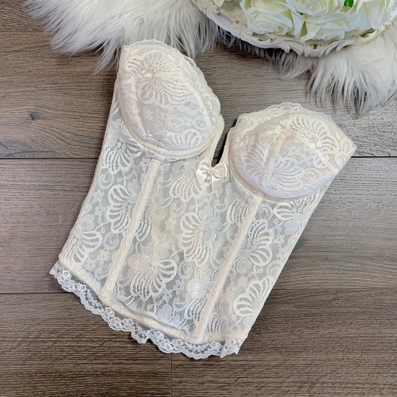 34B Vintage Ivory Lace Lingerie Bustier Corset - image 2