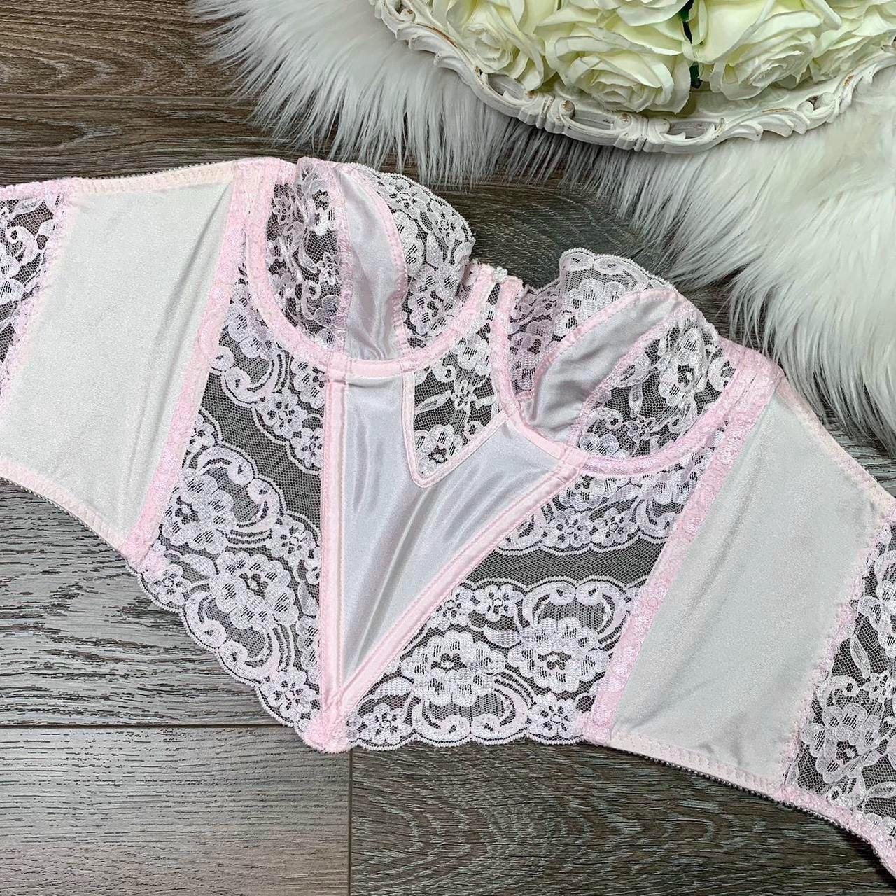 Sz 36B Vintage Christian Dior Pink Lace Lingerie Bustier