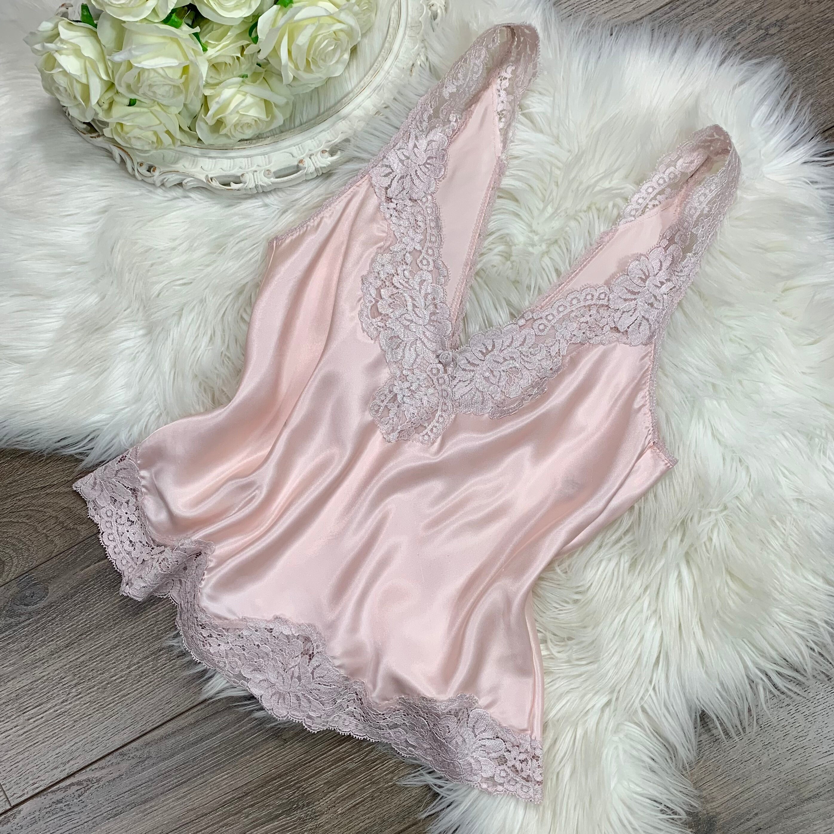 Sz M/L Vintage Oscar De La Renta Silky Pink Lingerie Cami Tank - Etsy