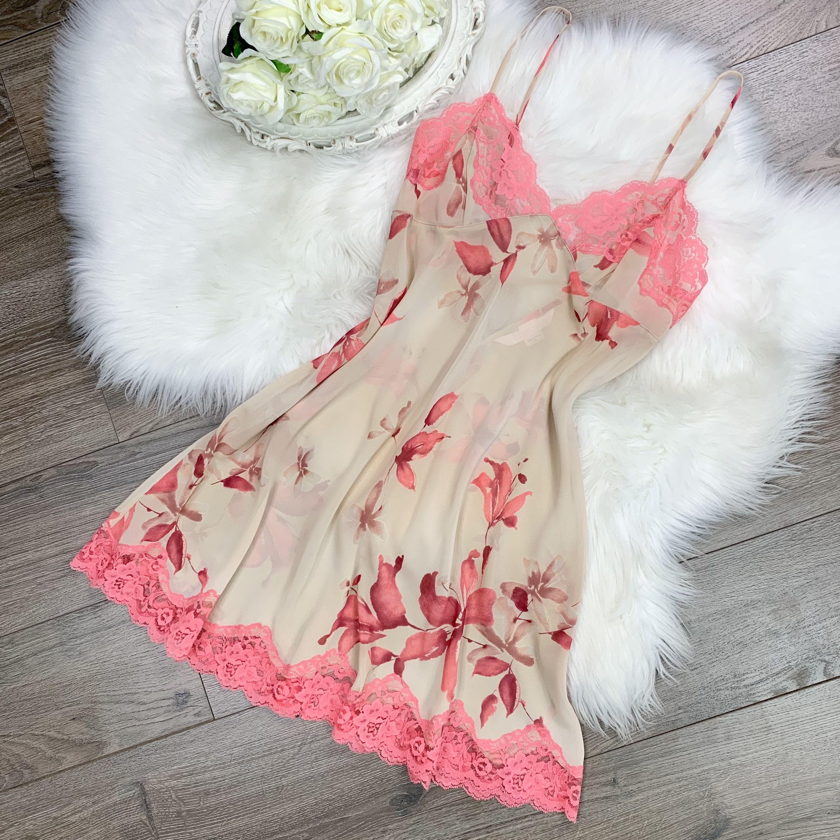 Sz XS/S Vintage Y2K Victorias Secret Floral Print Chiffon Lingerie Slip  Dress