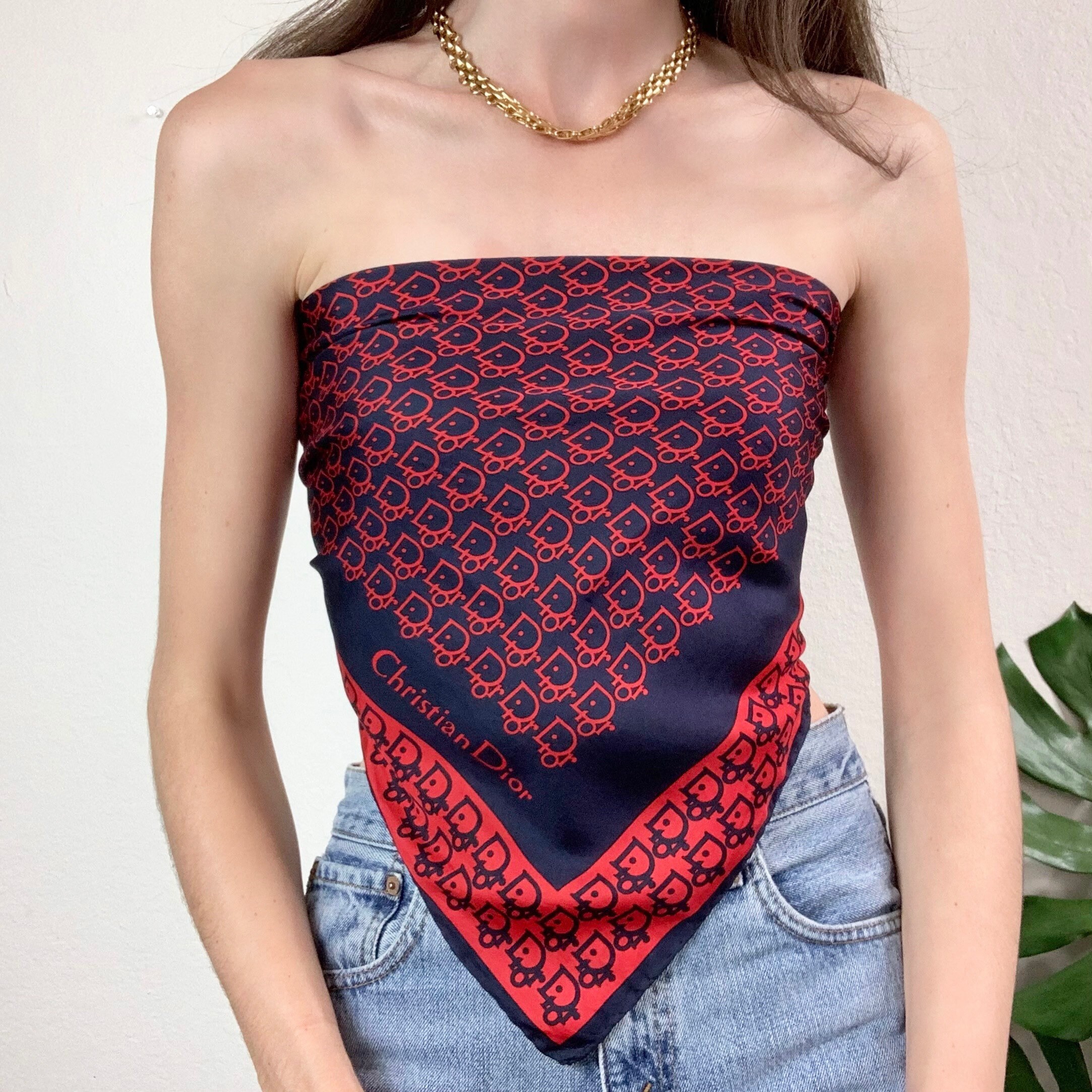 Vintage Christian Dior Pure Silk Crimson and Navy Monogram Print Scarf 26x26.5 Etsy