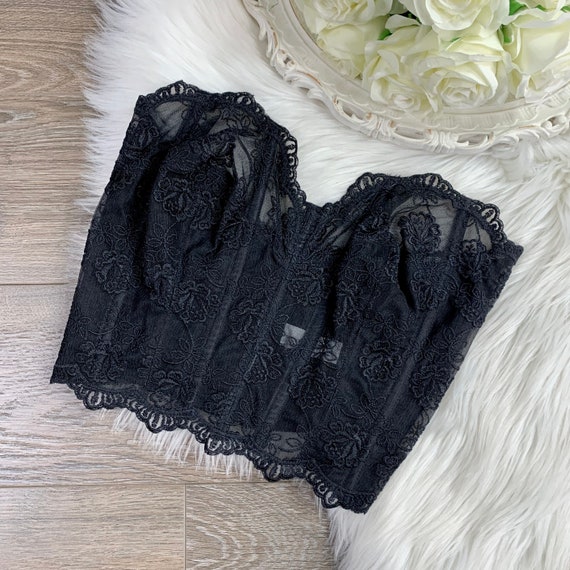 Sz 36C Vintage Victorias Secret Black Lace Bustie… - image 2