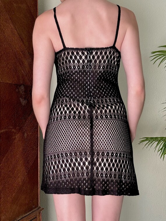 Sz XS Vintage Y2K Hugo Buscati Black Crochet Dress - image 9