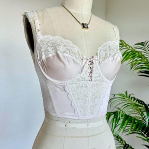 Lingerie vintage anni &#39;90 con lacci rosa, bustino corto, 34B