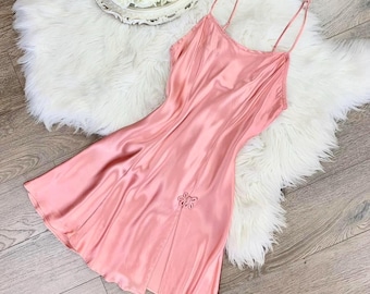 Sz XS Vintage 90s Victorias Secret Gold Label Deadstock Pure Silk Pink Lingerie Slip Dress