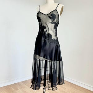 Sz M/L Vintage 90s Victorias Secret Gold Label Black Silky Lingerie Slip Dress