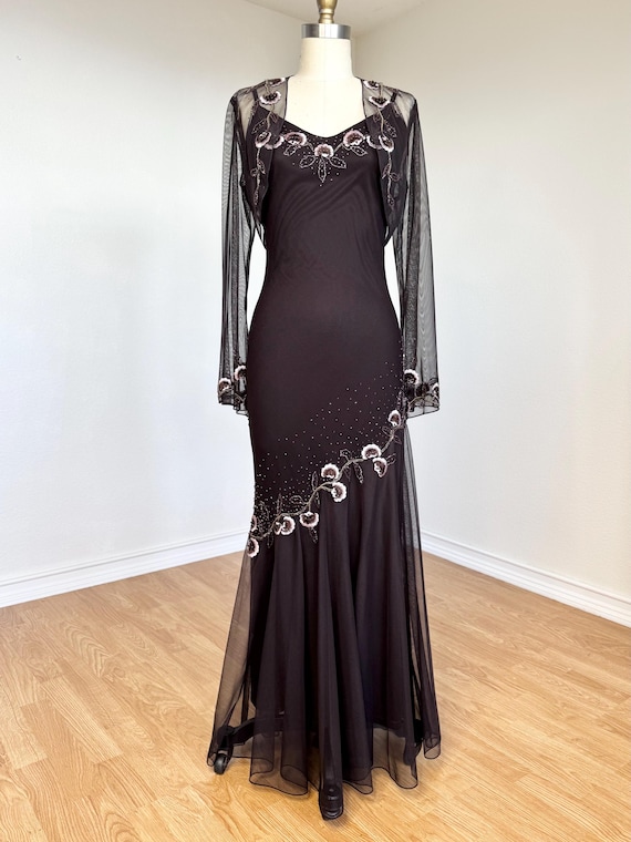 Sz 4P//XS/S Vintage Y2K Xscape Dark Brown Pure Silk Beaded Formal Prom Dress  - Etsy Israel