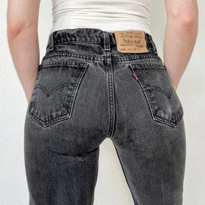 Sz 27 Vintage 505 Faded Black Orange Tab Slim Fit Straight Leg Extra Long Levis