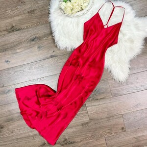 Sz M Vintage Victorias Secret Pure Silk Red Watercolor Floral Print Lingerie Slip Dress