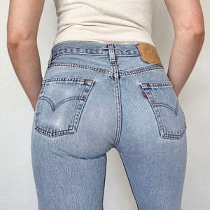 Sz 27/28 Vintage 501 Light Wash Distressed Slim Fit Straight Leg Levis