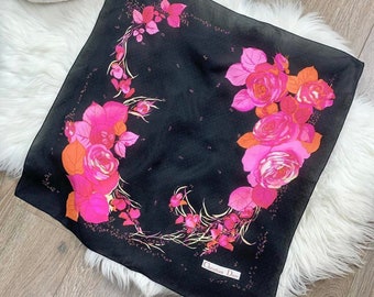 Vintage Christian Dior bufanda con estampado floral de seda pura 21.25x22"