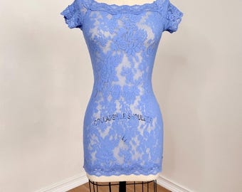 Sz S Vintage Y2K Victorias Secret Periwinkle Stretch Lace Lingerie Slip Dress
