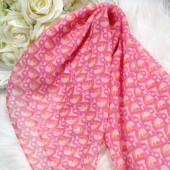 Dior❣️ビンテージピンク大判上質スカーフページ2 Vintage Y2K Christian Dior Pure Silk Chiffon Pink and Orange