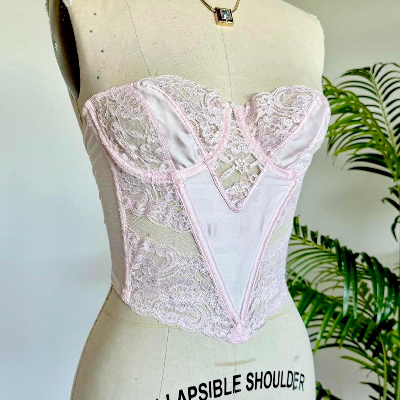 Sz 36B Vintage Christian Dior Pink Lace Lingerie Bustier Corset
