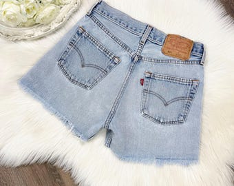 Sz 25/26 Vintage 501 Light Wash Distressed Levis Cutoff Shorts