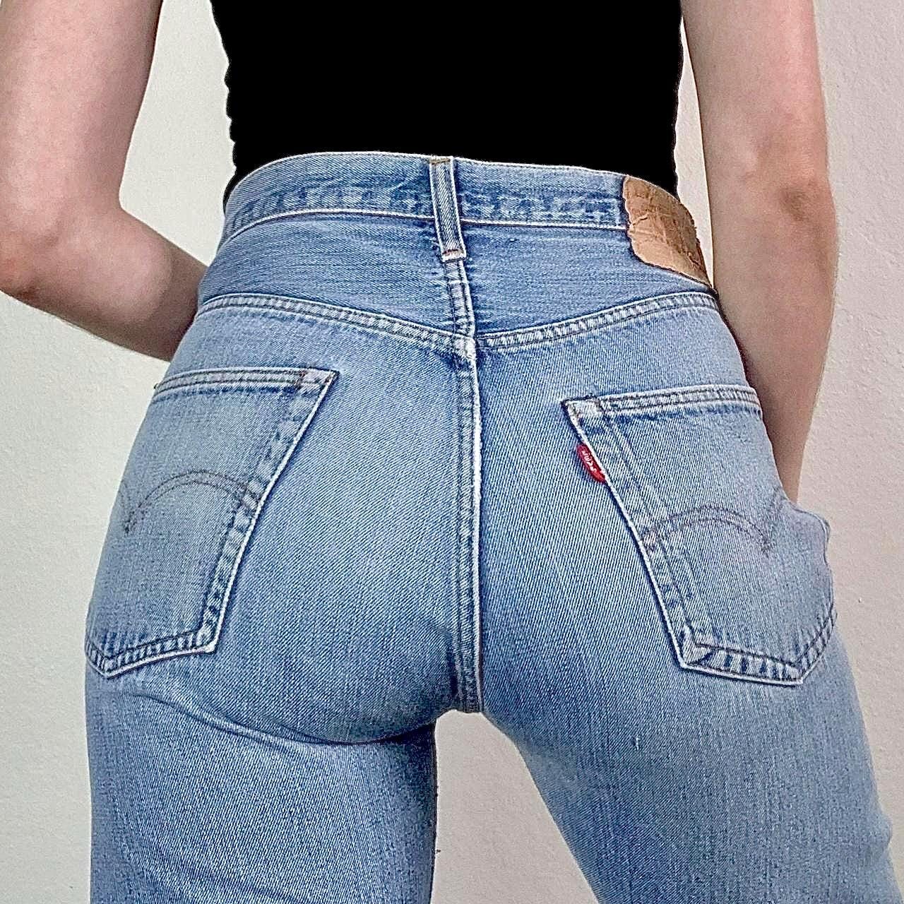 Sz 31 Vintage 70s 501 Medium Wash Distressed Selvedge Redline Slim Fit Straight Leg Levis