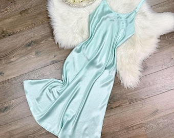 Sz S/M Vintage Christian Dior Seafoam Silky Lingerie Slip Dress