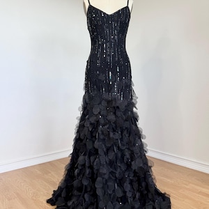 Sz 8//Medium Vintage Y2K Sue Wong Black Pure Silk Beaded Formal Prom Dress