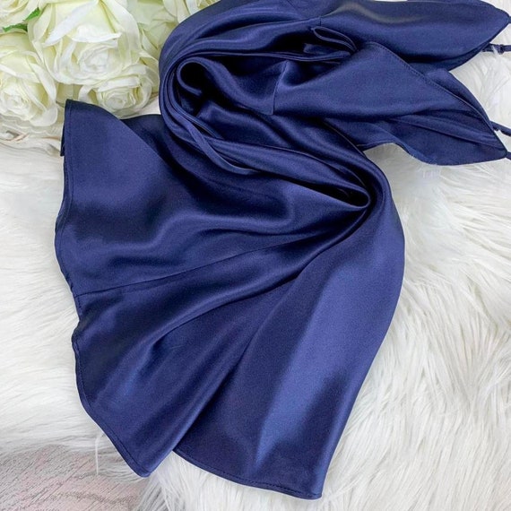 Sz M Vintage Victorias Secret Pure Silk Navy Blue… - image 5