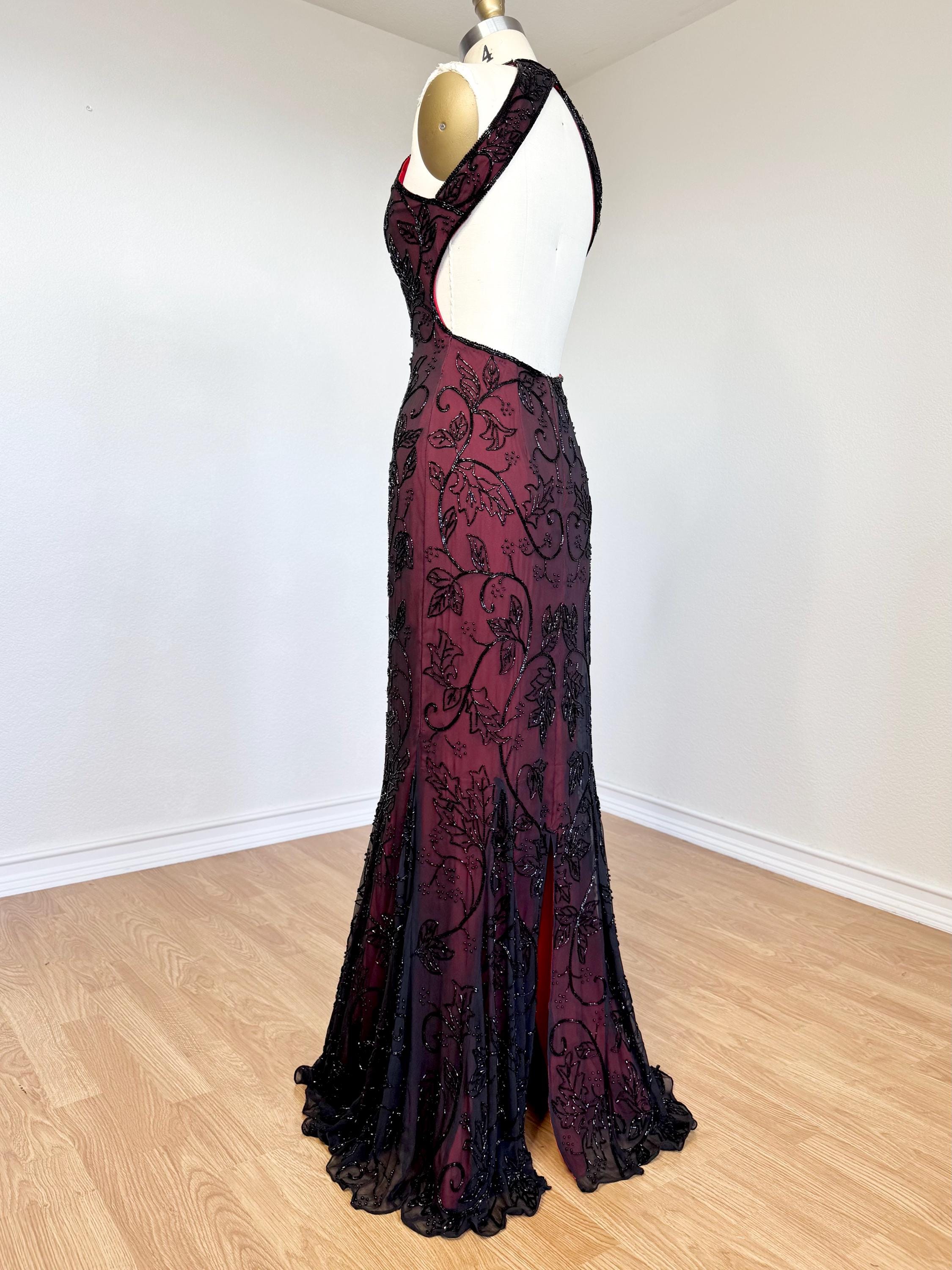 champagne gold colored prom dresses Portia and Scarlett PS25608E Formal Fitted Slit Long Beaded Prom Dress