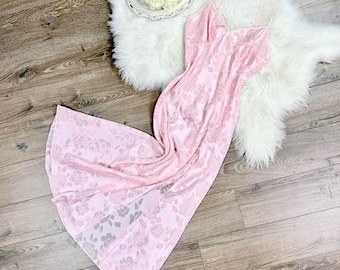Maat S/M Vintage jaren 90 Victorias Secret Gold Label roze lingerieslipdress met bloemenprint