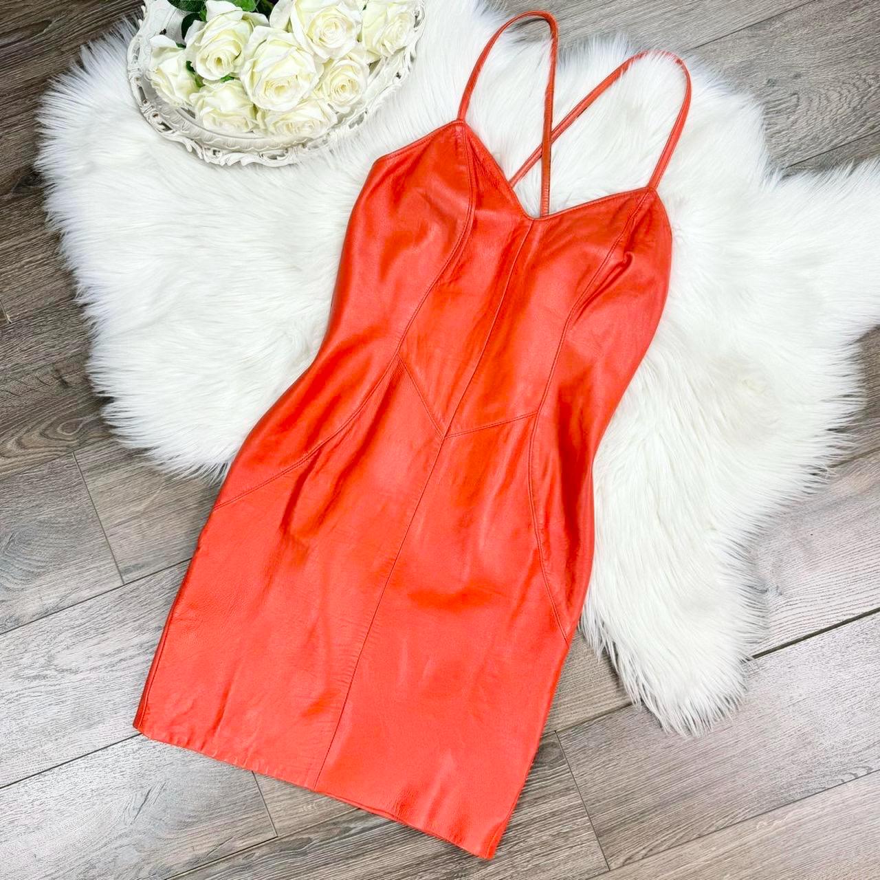 Sz S Vintage Y2K Hugo Buscati Orange Leather Dress - Etsy
