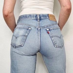 Sz 29 Vintage 80s 501 Light Wash Distressed Slim Fit Straight Leg Levis