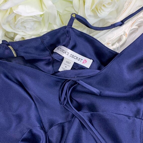 Sz M Vintage Victorias Secret Pure Silk Navy Blue… - image 3