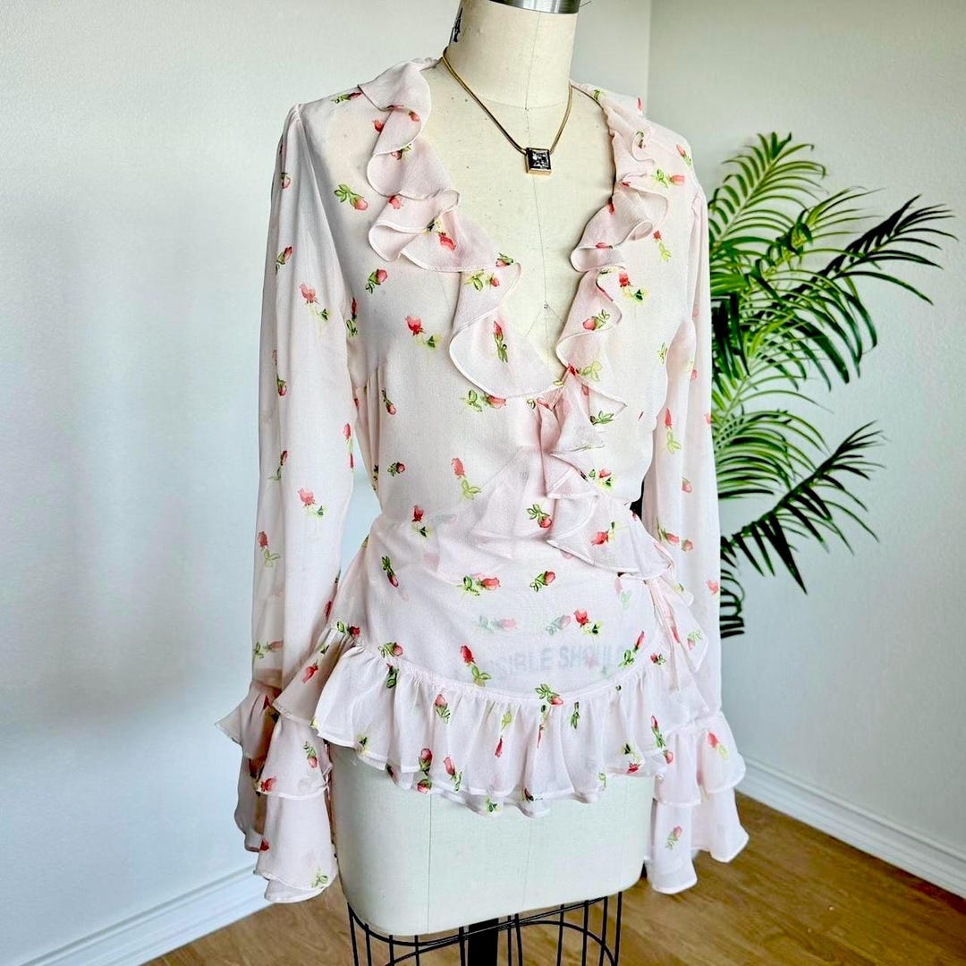 Sz L Vintage Y2K Moda International Pink Floral Print Pure