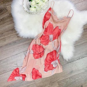 Sz XS/S Vintage Y2K Victorias Secret Pure Silk Chiffon Floral Print Asymmetrical Lingerie Slip Dress