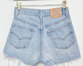 XS/24 Vintage 501 Light Wash Distressed Levis Cutoff Shorts