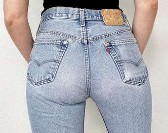 Sz 28 Vintage 80s 501xx Light Wash Slim Fit Straight Leg Levis