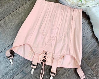 Falda corsé con cordones rosa vintage de los años 40 y 50, talla XXS/XS