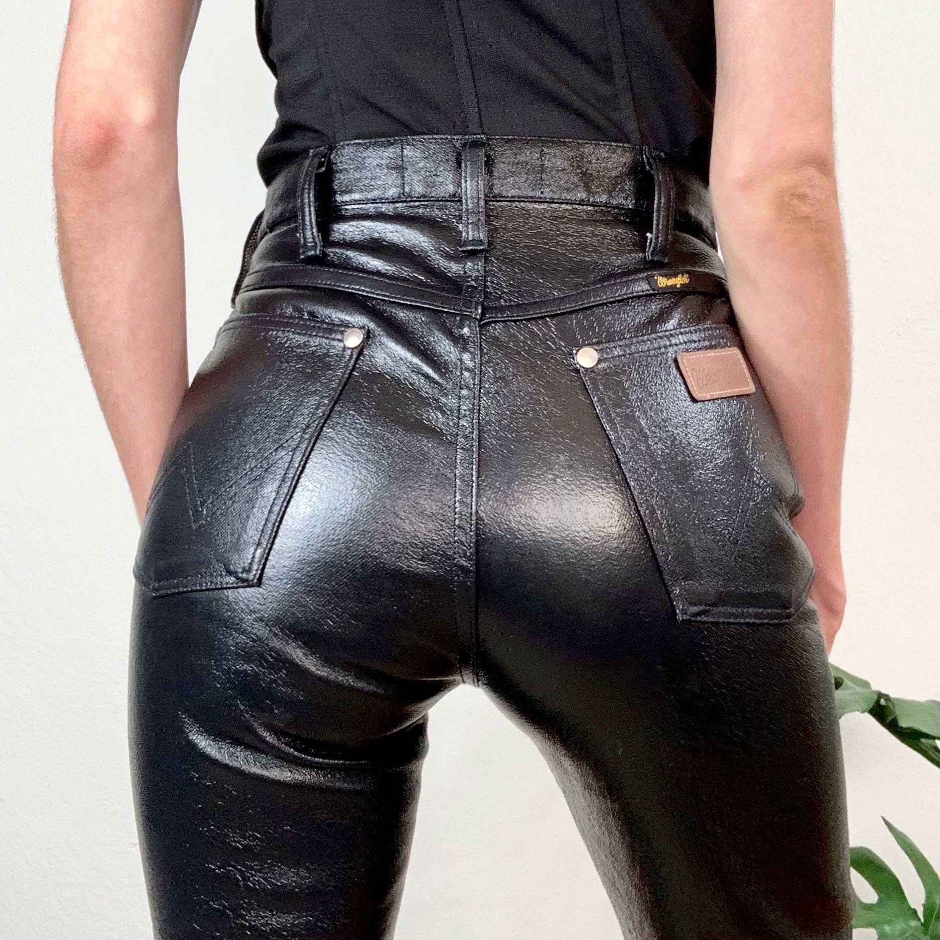 Sz 28/29 Vintage Wrangler Black Vinyl Pleather High Waisted - Etsy