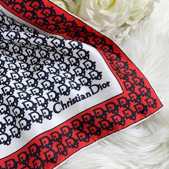 Vintage Christian Dior Pure Silk Crimson/Ivory/Navy Monogram Print