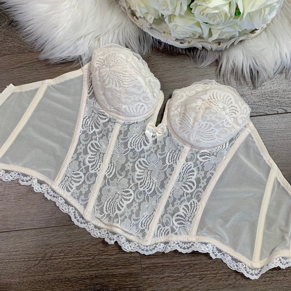 34B Vintage Ivory Lace Lingerie Bustier Corset - image 1