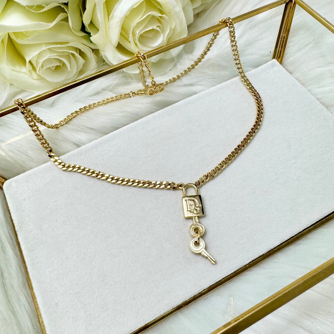 Vintage Christian Dior 80s Lock and Key Gold Tone Chain Etsy
